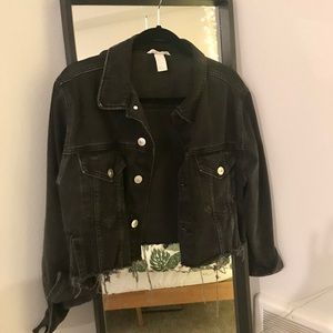 Black Denim Oversized Cropped Jacket